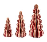 Beliani Lot de 3 Sapins de Noël Décoratifs en Papier Nid d'abeille Beige et Rouge Dhaulagiri