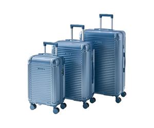 Beliani Lot de 3 Valises en Matière Synthétique et Fer 3 Tailles Serrure TSA Antivol Fermeture Eclair Roues Silencieuses Bleues Myntis