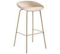Beliani Lot de 4 Chaises de Bar de Salle à Manger en Matériau Synthétique Polyester Pieds en Fer et Bois Beige Venlo