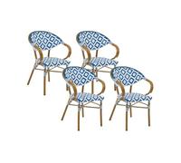 Beliani Lot de 4 Chaises de Jardin Structure en Aluminium Assise en Rotin PE Intérieur Extérieur Bleu et Blanc Caspri