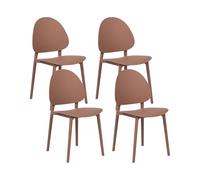 Beliani Lot de 4 Chaises de Salle à Manger Classique Minimaliste en Plastique sans Accoudoirs Intérieur Extérieur Marron Ceara
