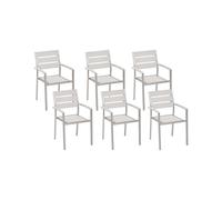 Lot de 6 Chaises de Jardin en Aluminium et Bois Synthétique Blanc et Argenté Ver