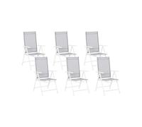 Lot de 6 Chaises de Jardin en Aluminium et Textile Blanc et Gris Industriel Cata