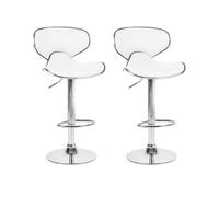 Beliani Lot de 2 Chaises Tabourets de Bar en Cuir PU Blanc et Métal Brillant Pivotantes et Réglables pour Cuisine ou Salle à Manger Ultra Moderne