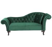 Beliani Méridienne Chesterfield en Velours Salon Bureau Bibliothèque Vert Foncé Lattes