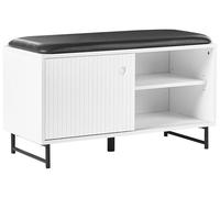Beliani Meuble à Chaussures Scandinave en MDF avec 2 Compartiments Assise Rembourrée Portes Coulissantes Blanc Batoche