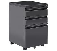 Beliani Meuble de Rangement Bureau Moderne en Acier à 3 Tiroirs avec roulettes en Plastique et Serrure à Clé Noir Recami