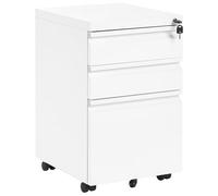 Beliani Meuble de Rangement Bureau Moderne en Acier à 3 Tiroirs avec roulettes en Plastique et Serrure lanc Recami