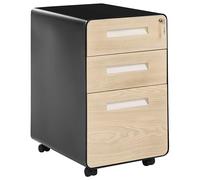 Beliani Meuble de Rangement Bureau Moderne en Acier à 3 Tiroirs avec roulettes et Serrure à Clé Noir et Marron Clair Larco