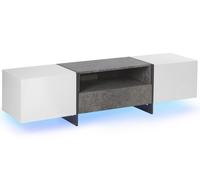 Beliani - Meuble TV - Russel - en MDF et Métal, Blanc et Gris Béton, avec LED