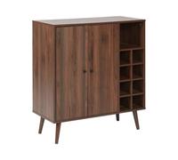 Beliani Meubles d'Appoint Boho avec 2 Portes avec Étagère Rangement Porte-Bouteilles Bois Foncé Tullamore
