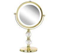 Beliani Miroir de Maquillage Double-Face Éclairage LED en Acier et Verre Doré ø 18 cm Parfait pour Votre Espace Cosmétique Claira