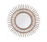 Beliani Miroir Mural de Forme Ronde avec Cadre en Rotin Foncé pour Chambre et Salon Traditionnel et Moderne