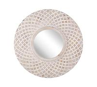 Beliani Miroir Mural Déco de Forme Ronde 60 cm avec Cadre Bois de Sapin Marron Clair avec Ornements Blancs pour Entrée Salon ou Chambre Boho et Rustique