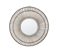 Beliani Miroir Mural Déco Rond 66 cm avec Cadre en Bois de Bambou Foncé en Forme de Soleil pour Entrée Salon ou Chambre Boho et Rustique
