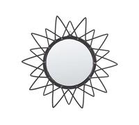 Beliani Miroir Mural Moderne Rond avec Cadre en Rotin Forme de Soleil ø 61 cm Noir Aroek