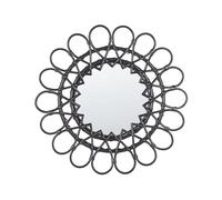 Beliani Miroir Mural Moderne Rond en Rotin Forme de Soleil ø 60 cm Noir Babai