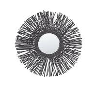 Beliani Miroir Mural Rond Moderne en Rotin Tressé Naturet ø 60 cm Noir Kalasin