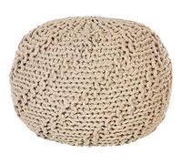 Beliani Ottoman Beige en Coton 50 x 35 cm Moelleux pour Chambre ou Salon Rond Boho Priene