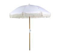 Parasol de Jardin Rétro ⌀ 150 cm Mât en Bois et Tissu Blanc Mondello