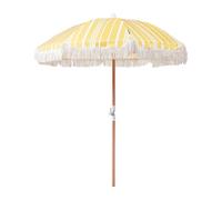 Beliani Parasol de Jardin Rétro ⌀ 150 cm Mât en Bois et Tissu Jaune et Blanc Mondello