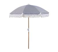 Beliani Parasol de Jardin Rétro ⌀ 150 cm Mât en Bois et Tissu Noir et Blanc Mondello