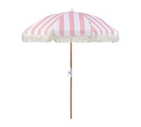 Beliani Parasol de Jardin Rétro ⌀ 150 cm Mât en Bois et Tissu Rose et Blanc Mondello