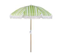 Beliani Parasol de Jardin Rétro ⌀ 150 cm Mât en Bois et Tissu Vert et Blanc Mondello