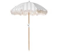 Beliani Parasol de Jardin Rétro en Toile ⌀ 150 cm Mât en Bois de Hêtre Blanc et Noir Mondello