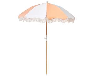 Beliani Parasol de Jardin Rétro en Toile ⌀ 150 cm Mât en Bois de Hêtre Orange Mondello