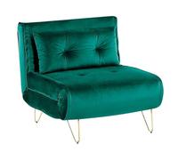Beliani Petit Canapé Banquette Convertible 1 Place Lit d'Appoint en Velours Vert Foncé avec Pieds en Métal Doré Design Glamour Moderne