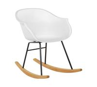 Beliani Petit Fauteuil Chaise à Bascule Assise en Plastique Blanc et Pieds en Bois Design Rétro Scandinave pour Salon au Style Nordique Moderne