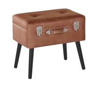 Beliani Petit Tabouret Moderne et Glamour en Cuir PU Marron avec Rangement en Forme de Valise Capitonné
