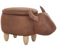 Beliani Petit Tabouret Pouf pour Enfant 35 cm de Hauteur en Forme de Vache Effet Cuir Marron avec Coffre de Rangement et Pieds en Bois