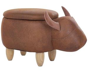 Beliani Petit Tabouret Pouf pour Enfant 35 cm de Hauteur en Forme de Vache Effet Cuir Marron avec Coffre de Rangement et Pieds en Bois