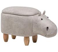 Beliani Petit Tabouret Pouf pour Enfant 35 cm de Hauteur en Forme d'Hippopotame Cuir PU Gris Clair avec Coffre de Rangement et Pieds en Bois