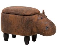 Beliani Petit Tabouret Pouf pour Enfant 35 cm de Hauteur en Forme d'Hippopotame Cuir PU Marron avec Coffre de Rangement et Pieds en Bois