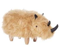 Beliani Petit Tabouret Pouf pour Enfant en Forme de Rhinocéros Préhistorique en Fausse Fourrure Marron Clair Poils Longs avec Pieds en Bois