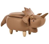 Beliani Petit Tabouret pour Enfant en Forme de Dinosaure Tricératops avec Coffre de Rangement Inclus en Tissu Gris Clair et des Pieds en Bois d'Hévéa