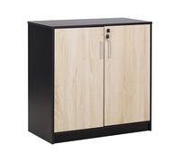Beliani Petite Armoire à 2 Portes Noir et Bois Clair 80 cm en Panneaux Particules Bois Zehna
