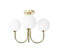 Beliani Plafonnier Lampe Moderne Glam 3 Lumières Abat-jour Ronds en Verre Blanc et Métal Doré Shire