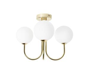 Beliani Plafonnier Lampe Moderne Glam 3 Lumières Abat-jour Ronds en Verre Blanc et Métal Doré Shire
