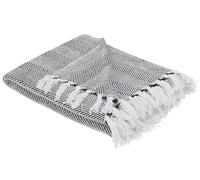 Beliani Plaid Tissé à la Main en Coton Blanc et Noir 130 x 160 cm Couverture Douce et Confortable avec Frange de Style Boho