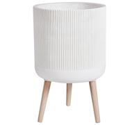 Beliani Pot à Plantes en MgO 35 x 35 x 57 cm Jardinière Surélevé Rayé Intérieur Extérieur Rond Beige Clair Maclura