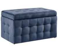 Beliani Pouf 72 x 42 cm en Velours avec Rangement Chesterfield Bleu Foncé Doux Michigan