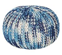 Beliani Pouf Blanc et Bleu en Coton 50 x 35 cm Moelleux pour Chambre ou Salon Rond Boho Conrad