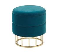 Beliani Pouf Coffre de Rangement en Velours Bleu Paon et Structure en Acier Doré Idéal pour Chambre ou Salon au Design Glamour Tendance