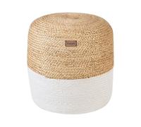 Beliani Pouf de Forme Cylindrique en Jute Beige et en Tissu Coton Blanc de 48 cm de Hauteur avec Rembourrage en Billes de Polystyrène