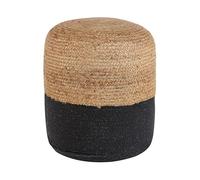Beliani Pouf de Forme Cylindrique en Jute Beige et en Tissu Coton Noir de 48 cm de Hauteur avec Rembourrage en Billes de Polystyrène