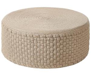 Beliani Pouf de Jardin 70 cm Synthétique Tissé à la Main Ottoman Accessoires d'Extérieur Beige Mihti